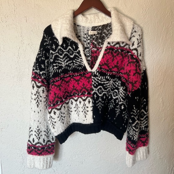 Anthropologie Pilcro V-Neck Fuzzy Printed Popover Sweater - Picture 3 of 15